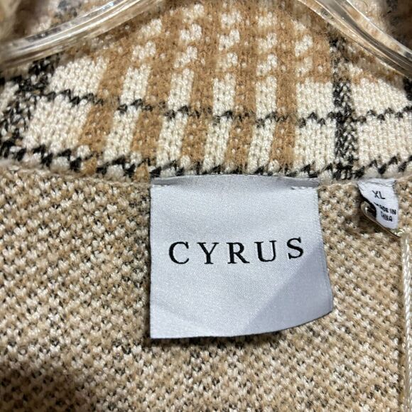NWT Cyrus Womens Tan Beige Plaid Collared Size XL Long Sleeve Long Outwear Coat - Picture 5 of 10
